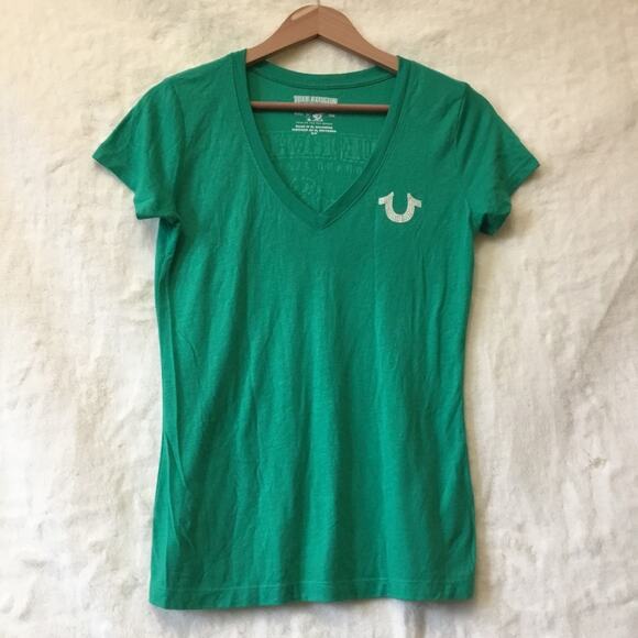 True Religion Tops - True Religion Green V-Neck T-Shirt